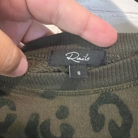 Rails Theo Olive Green Flocked Leopard Print French Terry Pullover Sweatshirt Sm - Picture 3 of 8